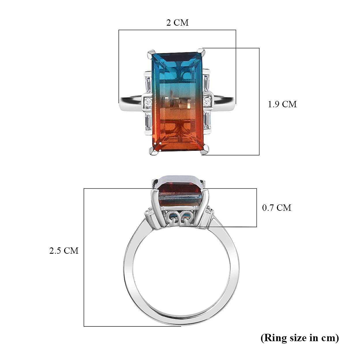 Aqua Terra Costa Quartz & White Topaz Ring in Platinum Overlay Sterling Silver 7.14 Ct.