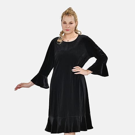Tamsy Luxurious Velvet Midi Dress Color Size XL - Black