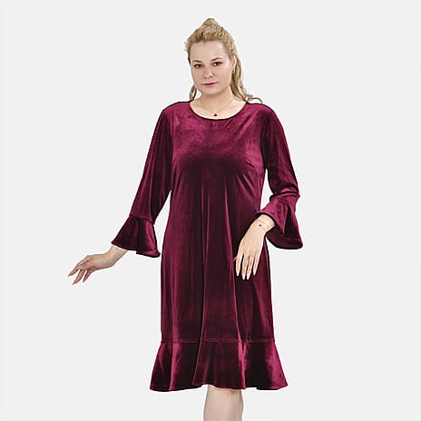 Tamsy Luxurious Velvet Midi Dress Color SizeL - Burgundy