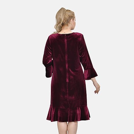 Tamsy Luxurious Velvet Midi Dress Color SizeL - Burgundy