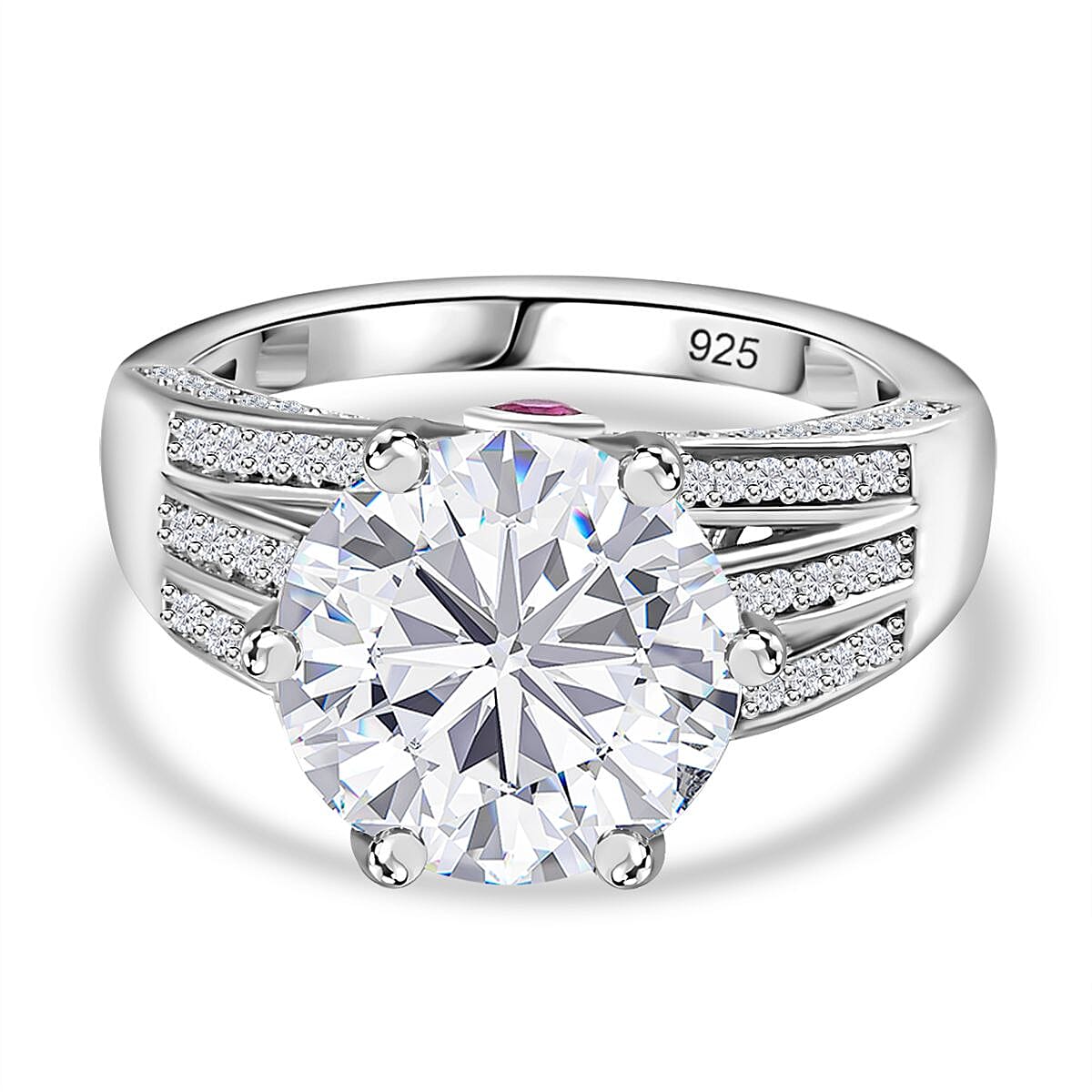 The Crown - Moissanite with African Ruby Ring in Platinum Overlay Sterling Silver 5.30 Ct.