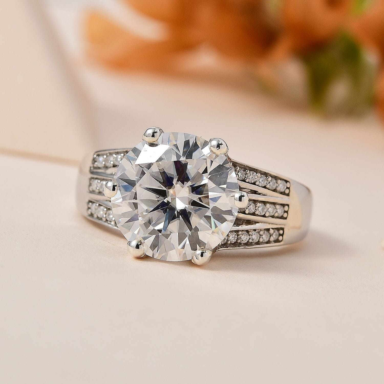 The Crown - Moissanite with African Ruby Ring in Platinum Overlay Sterling Silver 5.30 Ct.