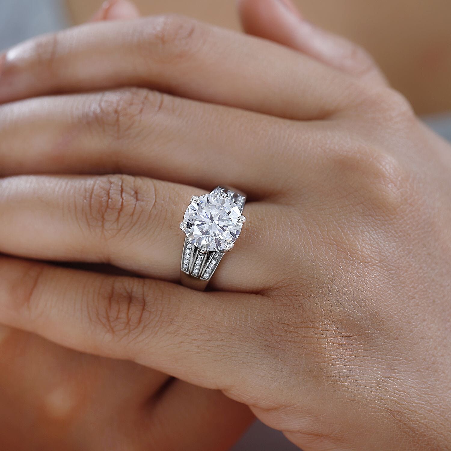 The Crown - Moissanite with African Ruby Ring in Platinum Overlay Sterling Silver 5.30 Ct.
