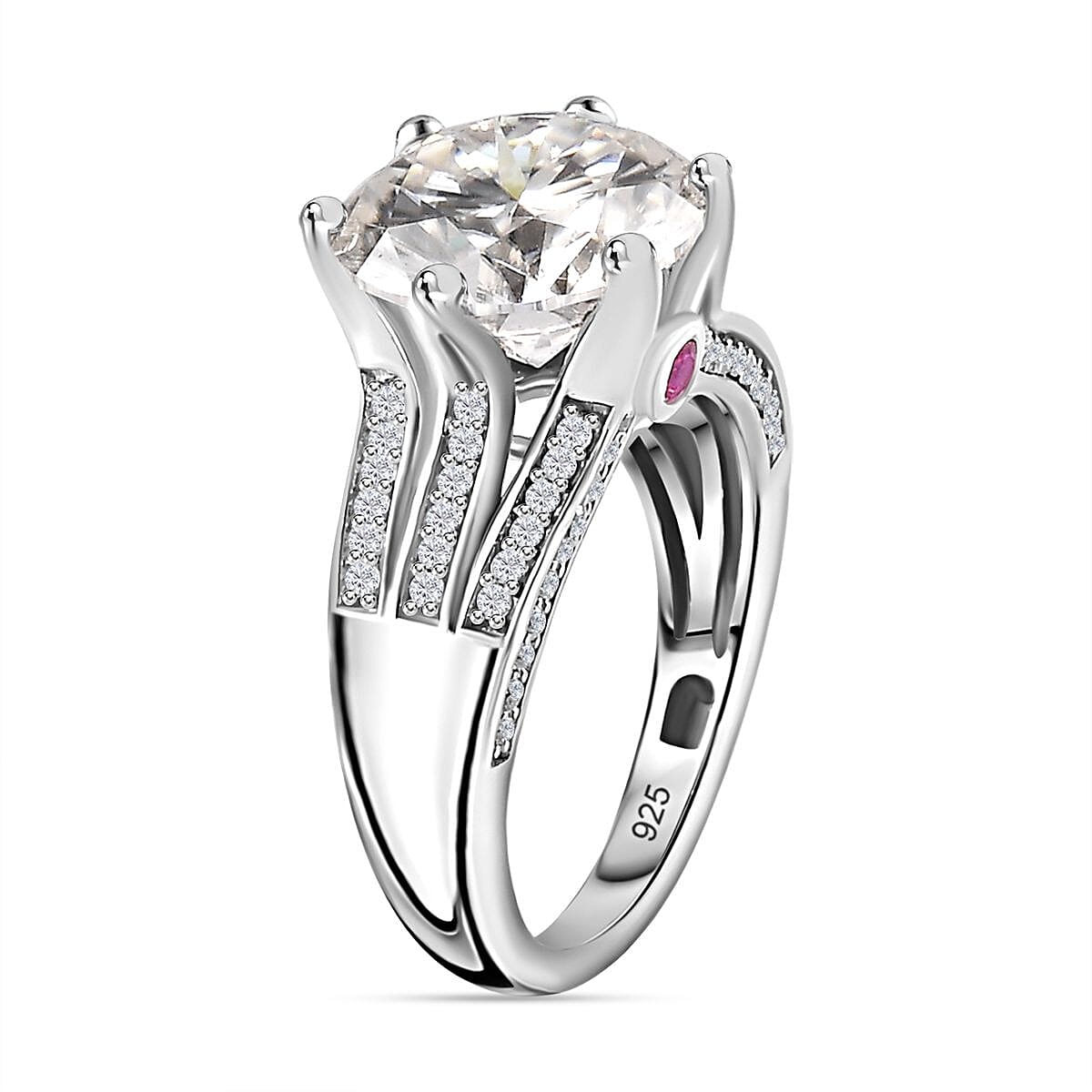 The Crown - Moissanite with African Ruby Ring in Platinum Overlay Sterling Silver 5.30 Ct.