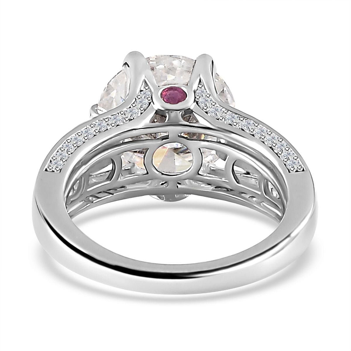 The Crown - Moissanite with African Ruby Ring in Platinum Overlay Sterling Silver 5.30 Ct.