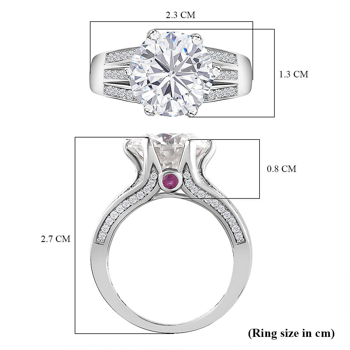 The Crown - Moissanite with African Ruby Ring in Platinum Overlay Sterling Silver 5.30 Ct.