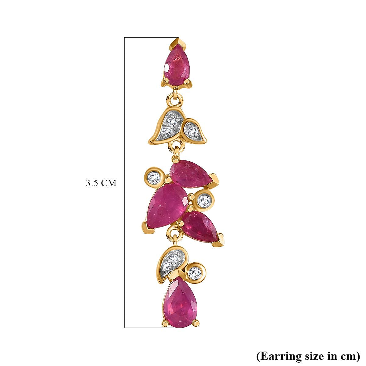 Ruby(FF) & Natural Zircon Dangle Earrings in 18K Vermeil Yellow Gold Plated Sterling Silver 4.52 Ct