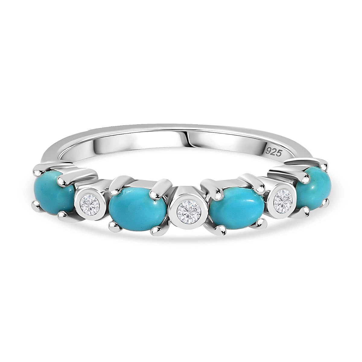 Arizona Sleeping Beauty Turquoise & Natural Zircon Ring in Platinum Overlay Sterling Silver