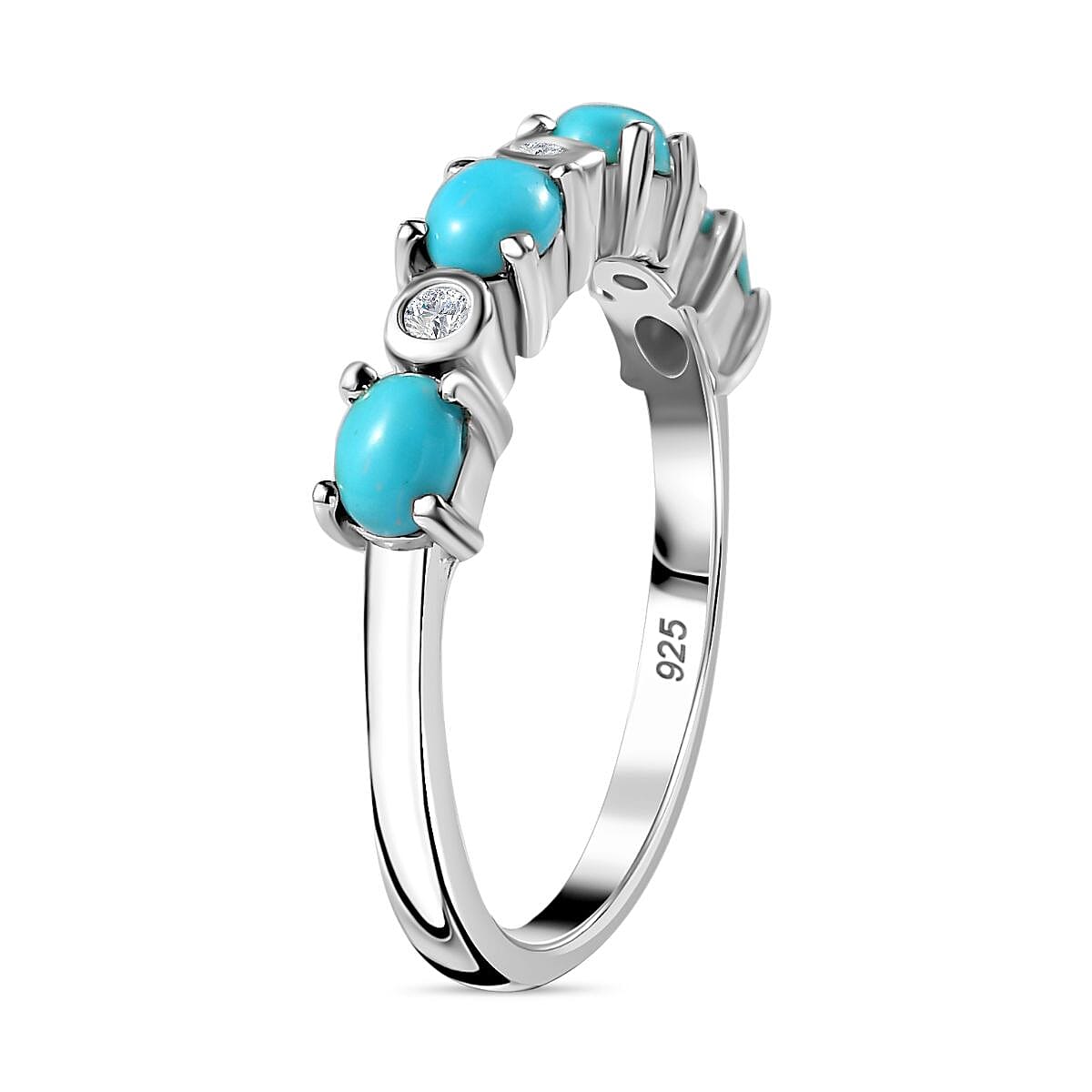 Arizona Sleeping Beauty Turquoise & Natural Zircon Ring in Platinum Overlay Sterling Silver