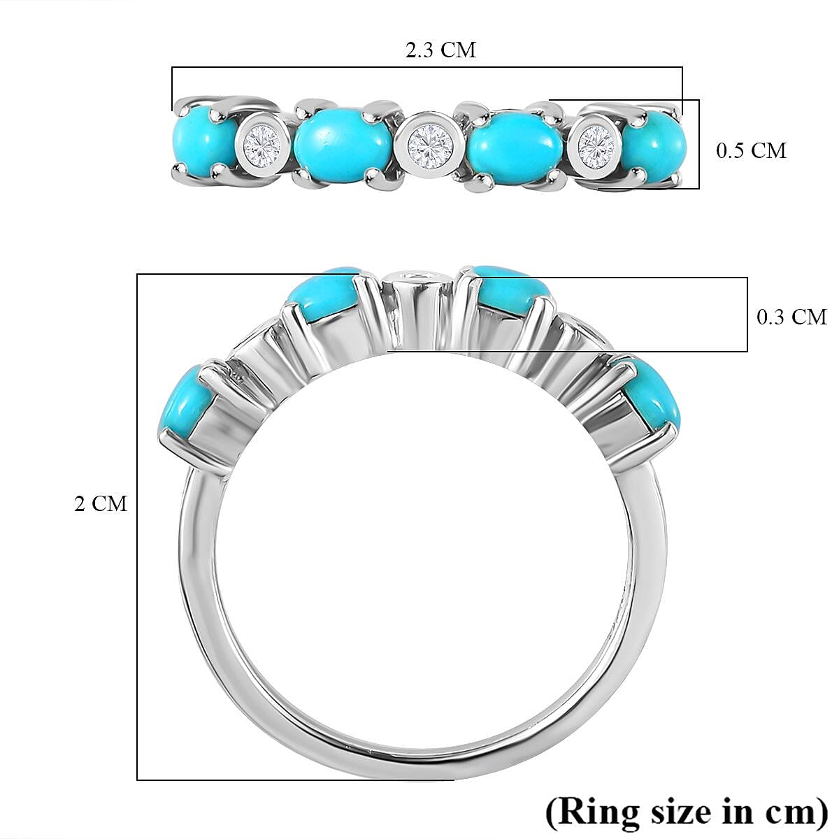 Arizona Sleeping Beauty Turquoise & Natural Zircon Ring in Platinum Overlay Sterling Silver