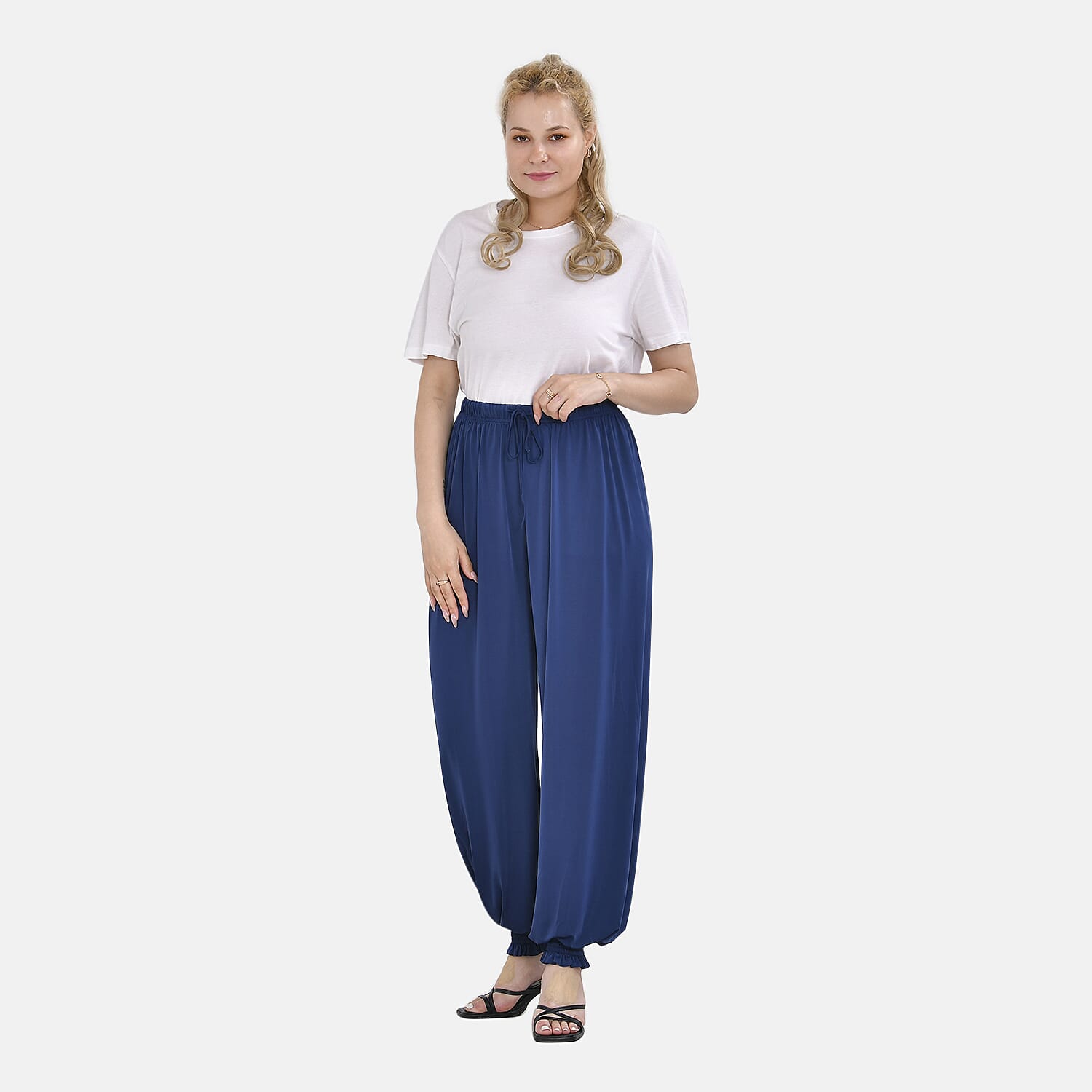 TAMSY Elastic Waist Band Trousers (One Size, 8-16) - Blue