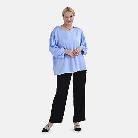 Tamsy 100% Viscose Relaxed Fit Blouse (Size 12 to 14) - Blue