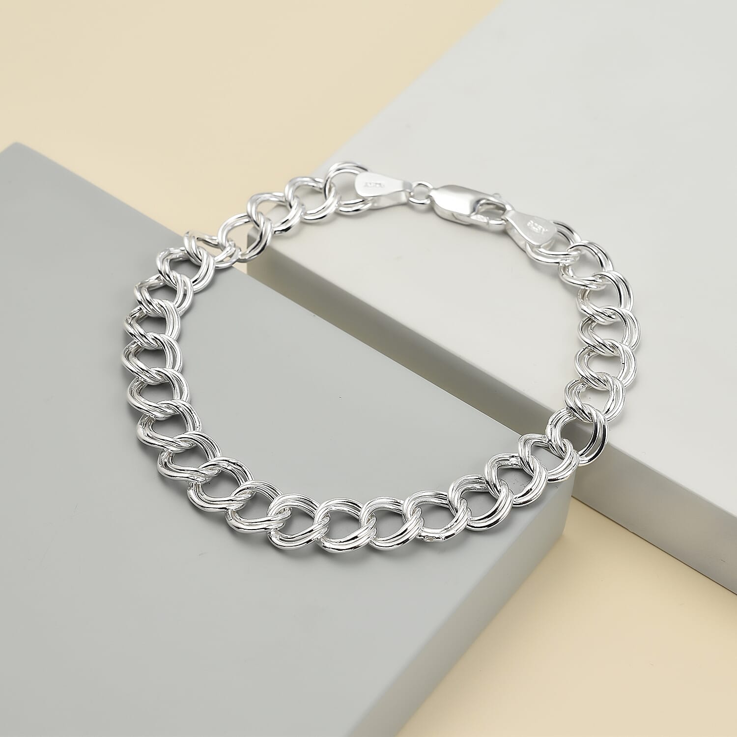 Mega NY close Out Deal - Sterling Silver Double Curb Bracelet (Size 7.5) with Lobster Clasp, Silver Wt. 6.20 Gms.