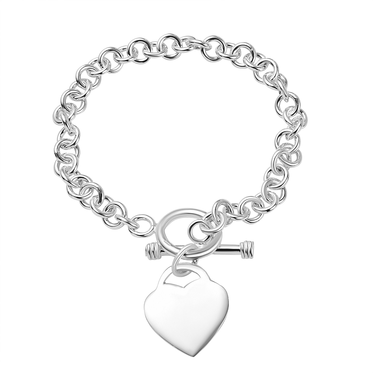Vicenza Closeout - Sterling Silver Heart Charm Bracelet (Size - 7.5) With T-Bar Clasp