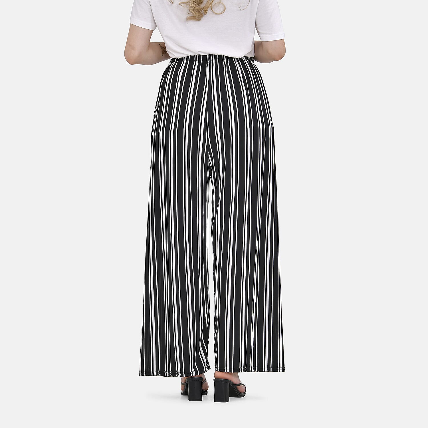 TAMSY Stripe Pattern Trousers (Curve Size) - Black & White