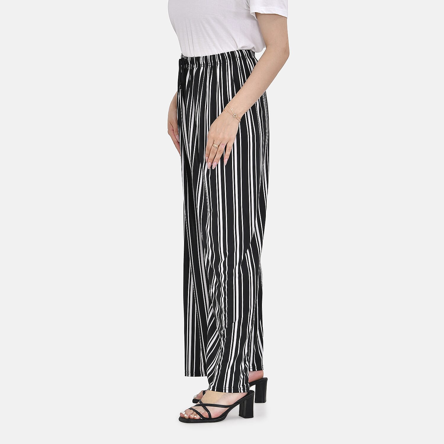 TAMSY Stripe Pattern Trousers (Curve Size) - Black & White