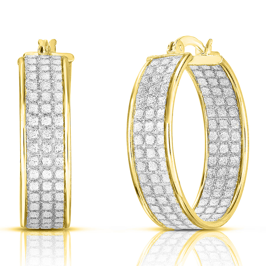 Vicenza Closeout - Yellow Gold Overlay Sterling Silver Stardust Hoop Earrings