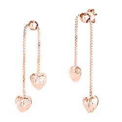 Rose Gold Overlay Sterling Silver Heart Drop Earrings