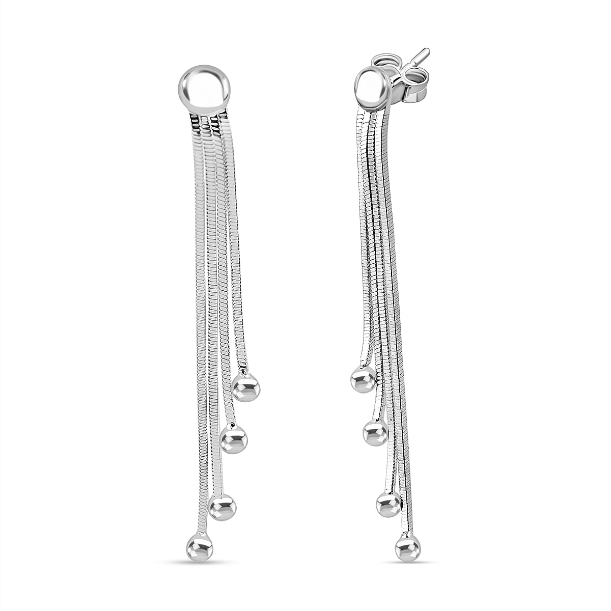 Vicenza Closeout - Sterling Silver Snake Drop Bead Earrings With Push Back
