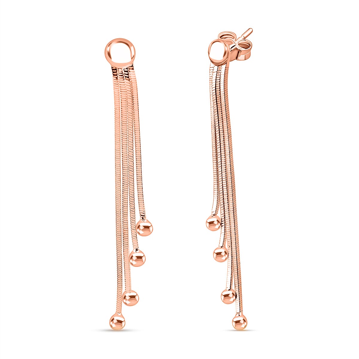 Vicenza Closeout - Sterling Silver Snake Drop Bead Earrings With Push Back in Rose Gold Overlay