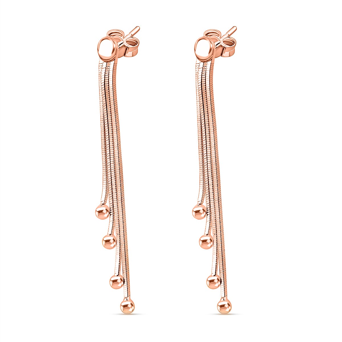 Vicenza Closeout - Sterling Silver Snake Drop Bead Earrings With Push Back in Rose Gold Overlay