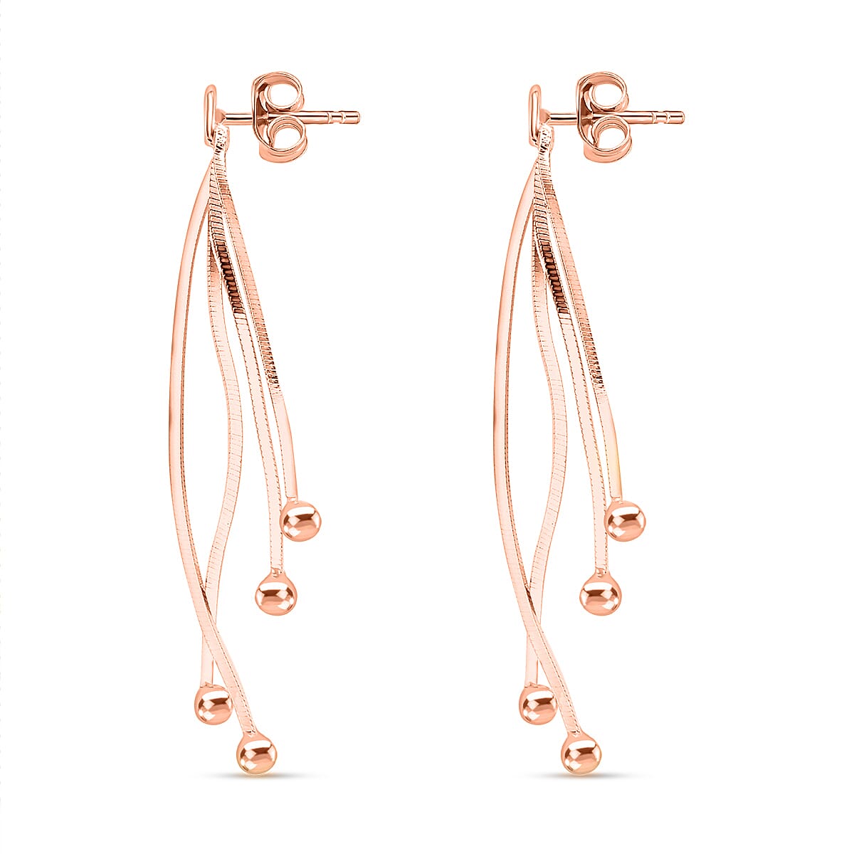 Vicenza Closeout - Sterling Silver Snake Drop Bead Earrings With Push Back in Rose Gold Overlay