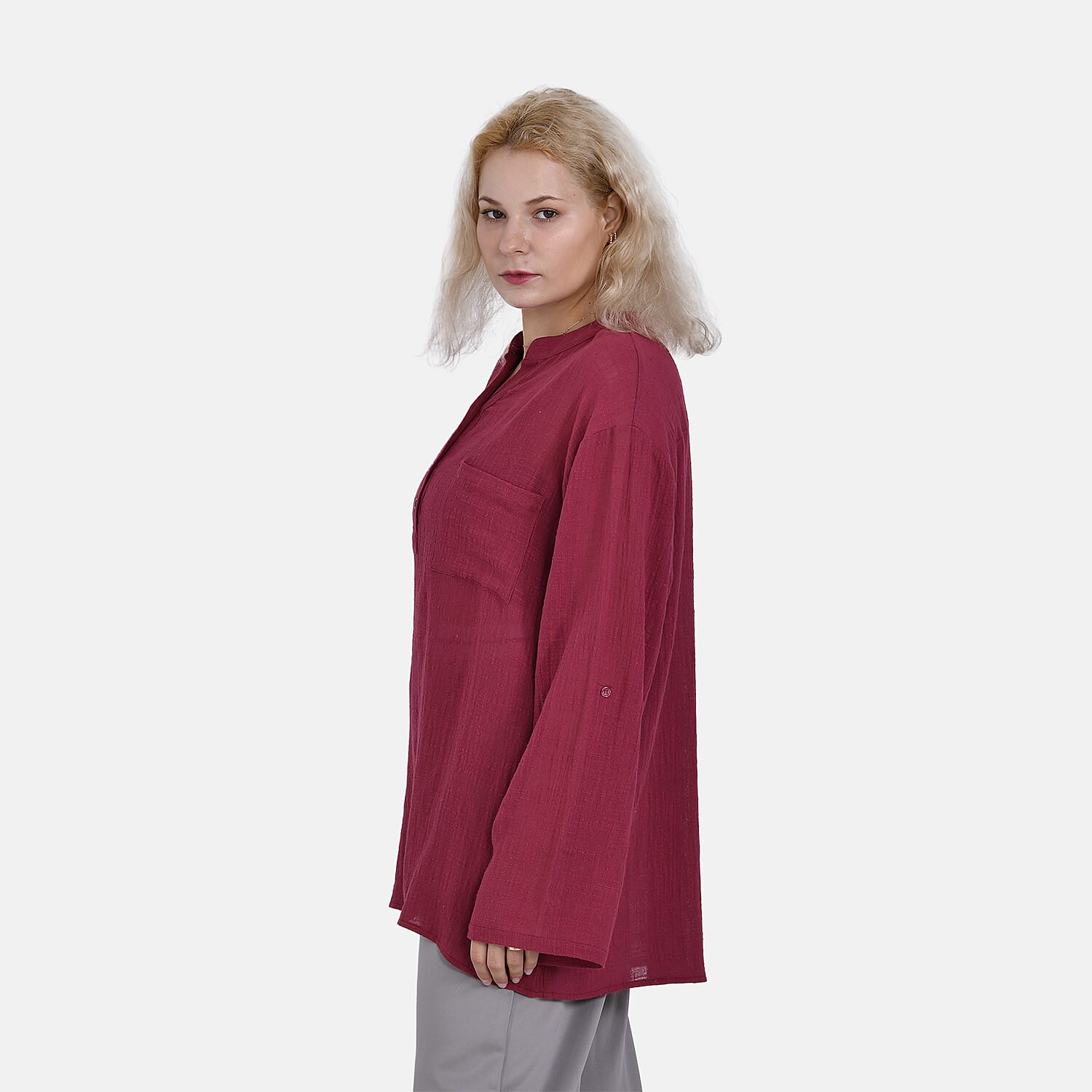 La Marey Cotton Blend 3-4 Sleeves Blouse (Size S) - Red