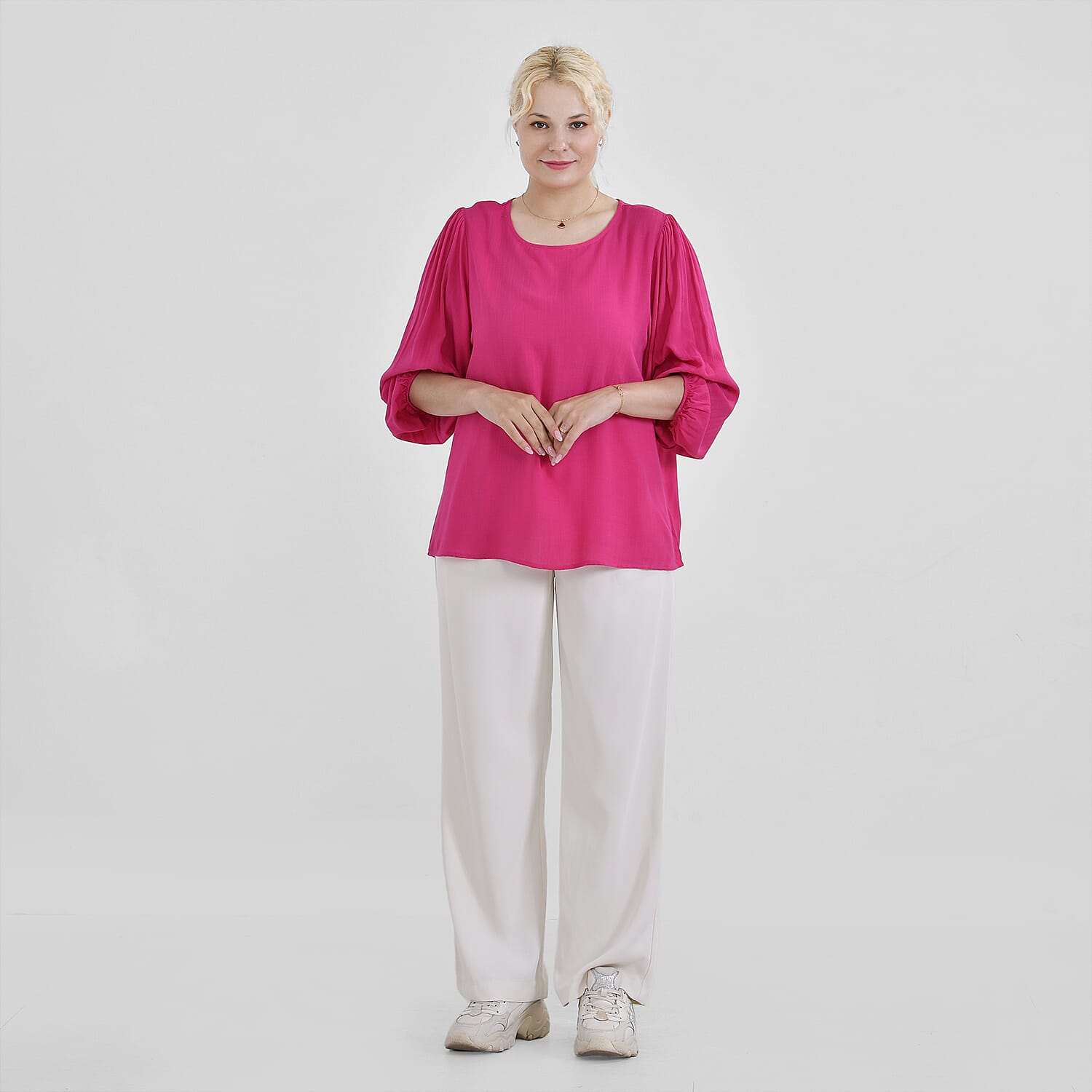 Tamsy 100% Viscose Relaxed Fit Blouse (Size 12 to 14) - Pink