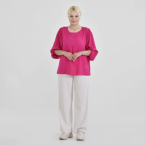 Tamsy 100% Viscose Relaxed Fit Blouse (Size 12 to 14) - Pink