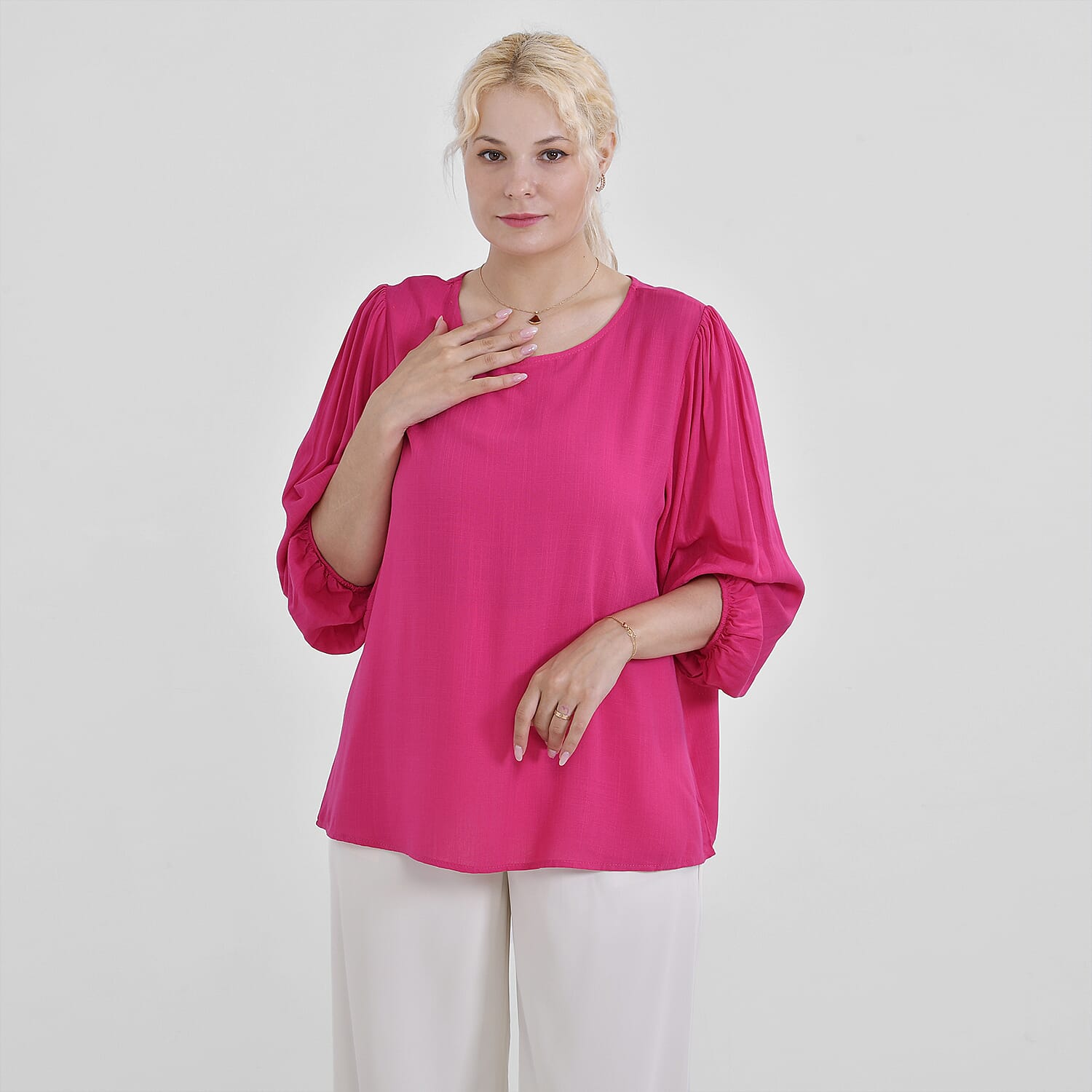 Tamsy 100% Viscose Relaxed Fit Blouse (Size 12 to 14) - Pink