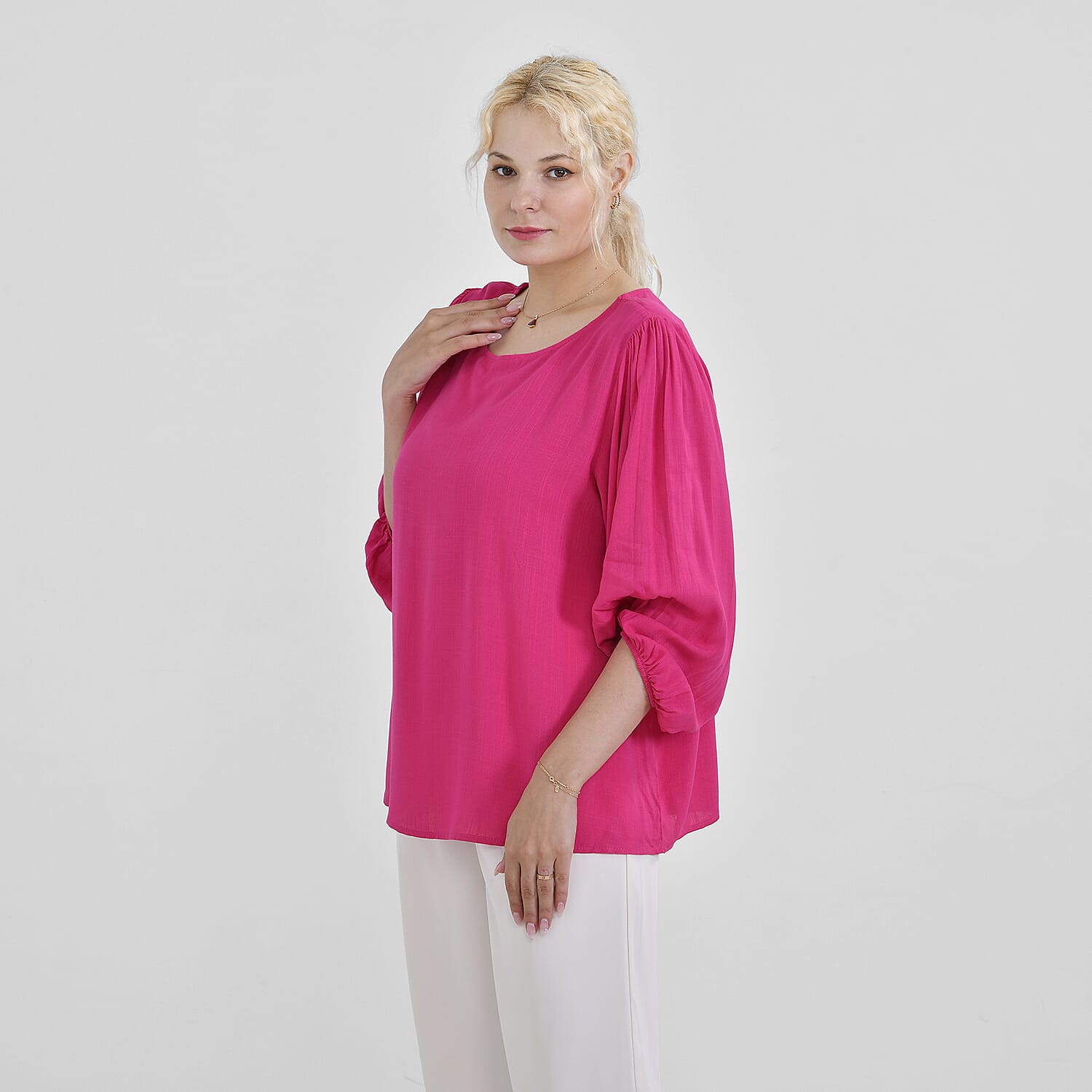 Tamsy 100% Viscose Relaxed Fit Blouse (Size 12 to 14) - Pink