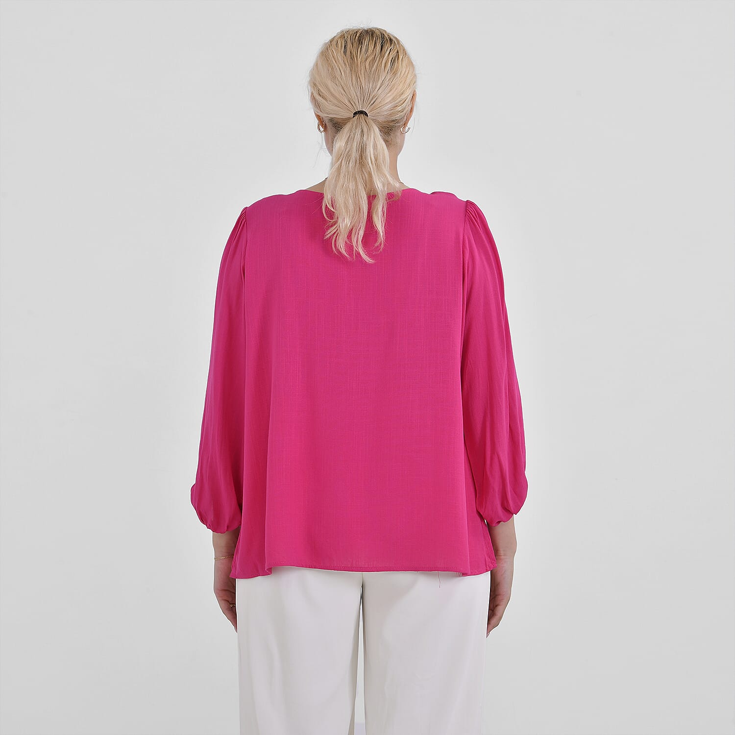 TAMSY 100% Viscose Round Neck Top (Size M) - Pink