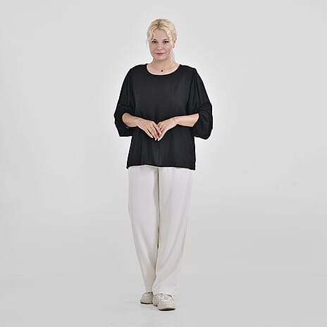 Tamsy 100% Viscose Relaxed Fit Blouse (Size 20 to 22) - Black