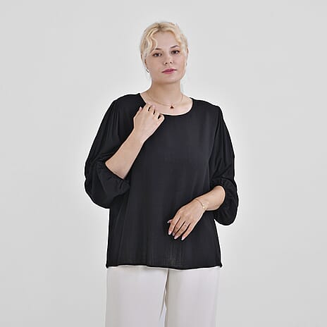 Tamsy 100% Viscose Relaxed Fit Blouse (Size 20 to 22) - Black