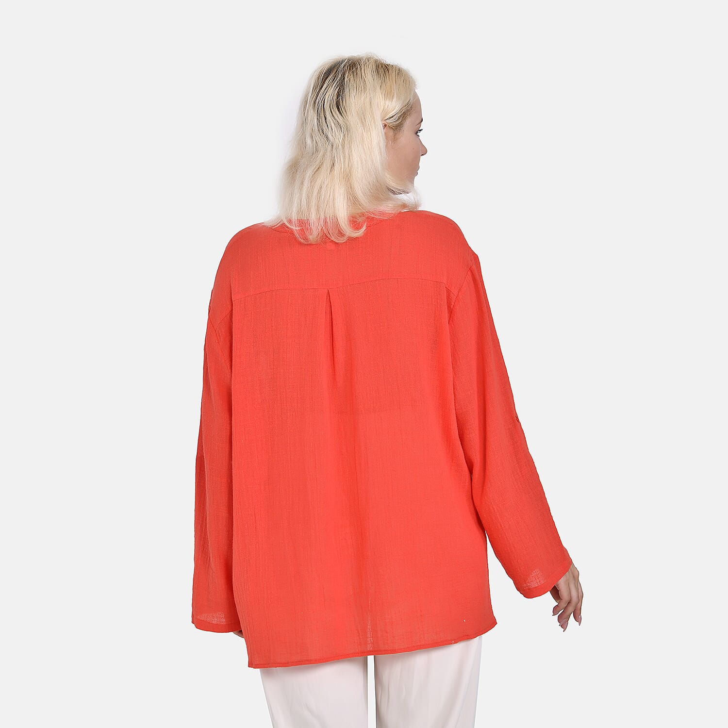 La Marey Cotton Blend 3-4 Sleeve Blouse (Size S) - Orange