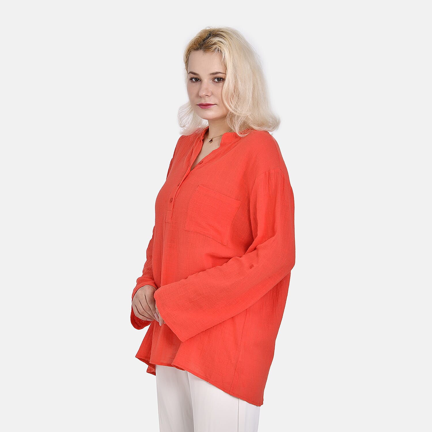 La Marey Cotton Blend 3-4 Sleeve Blouse (Size S) - Orange