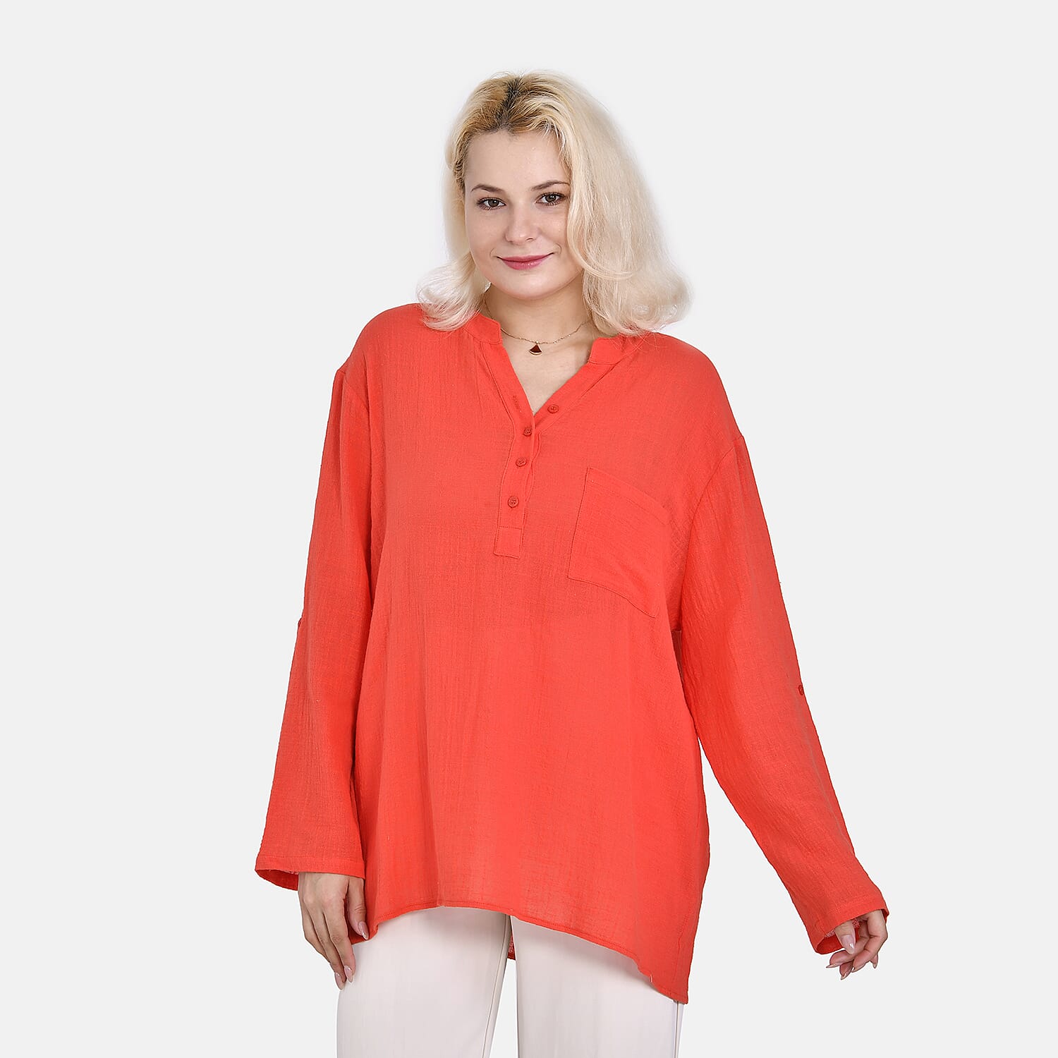 La Marey Cotton Blend 3-4 Sleeve Blouse (Size S) - Orange