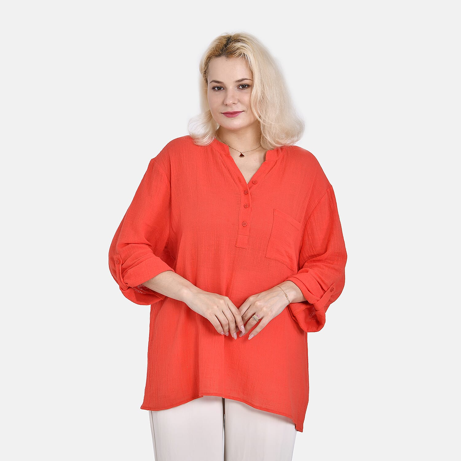 La Marey Cotton Blend 3-4 Sleeves Blouse - Orange