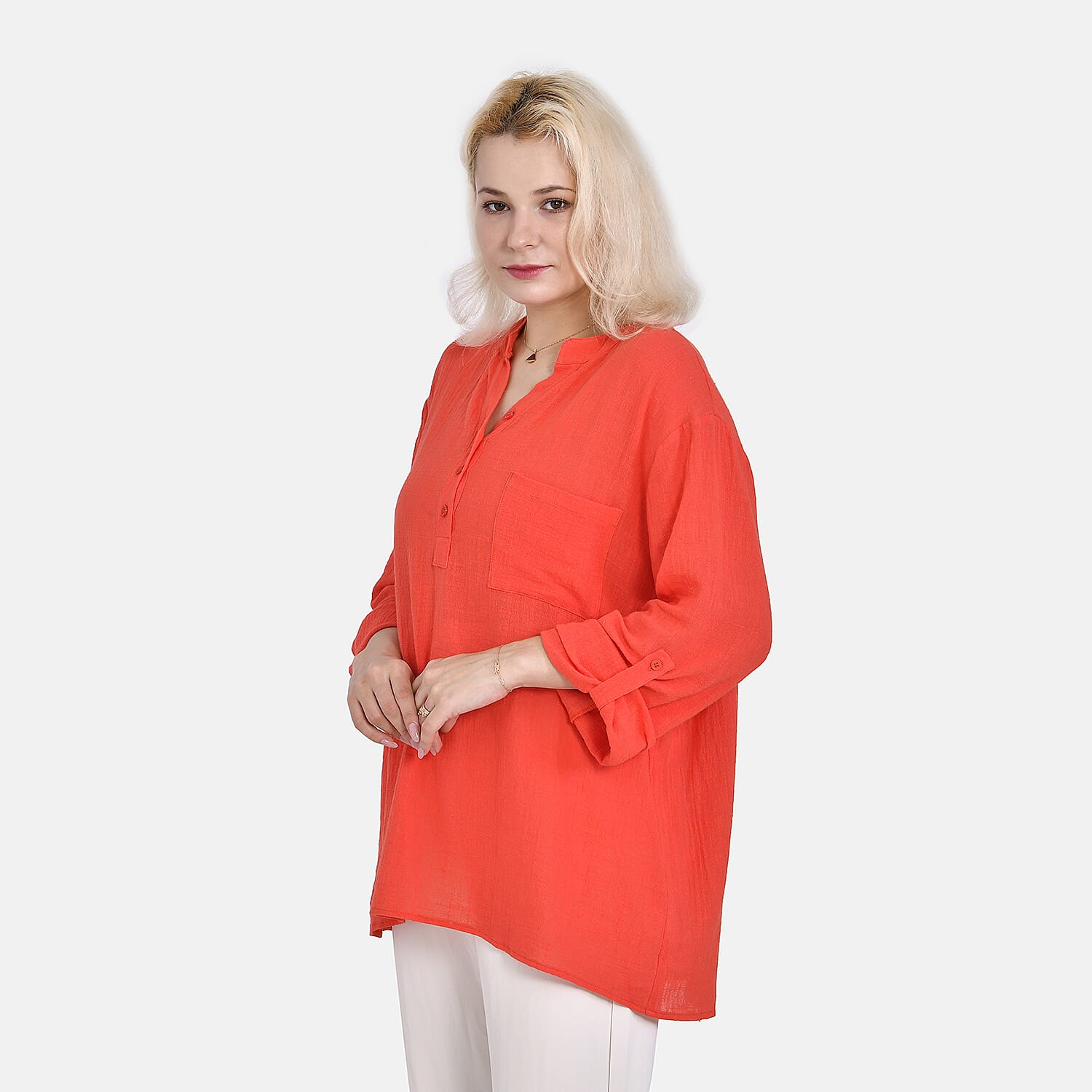La Marey Cotton Blend 3-4 Sleeves Blouse - Orange