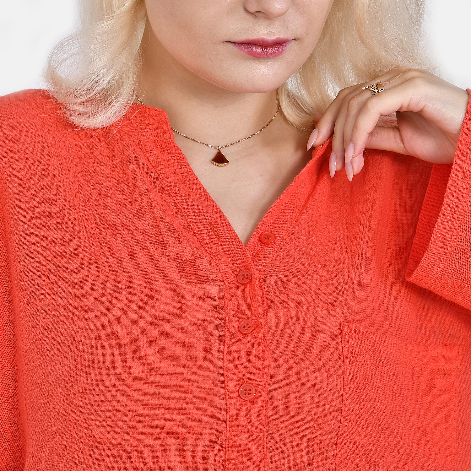 La Marey Cotton Blend 3-4 Sleeves Blouse - Orange