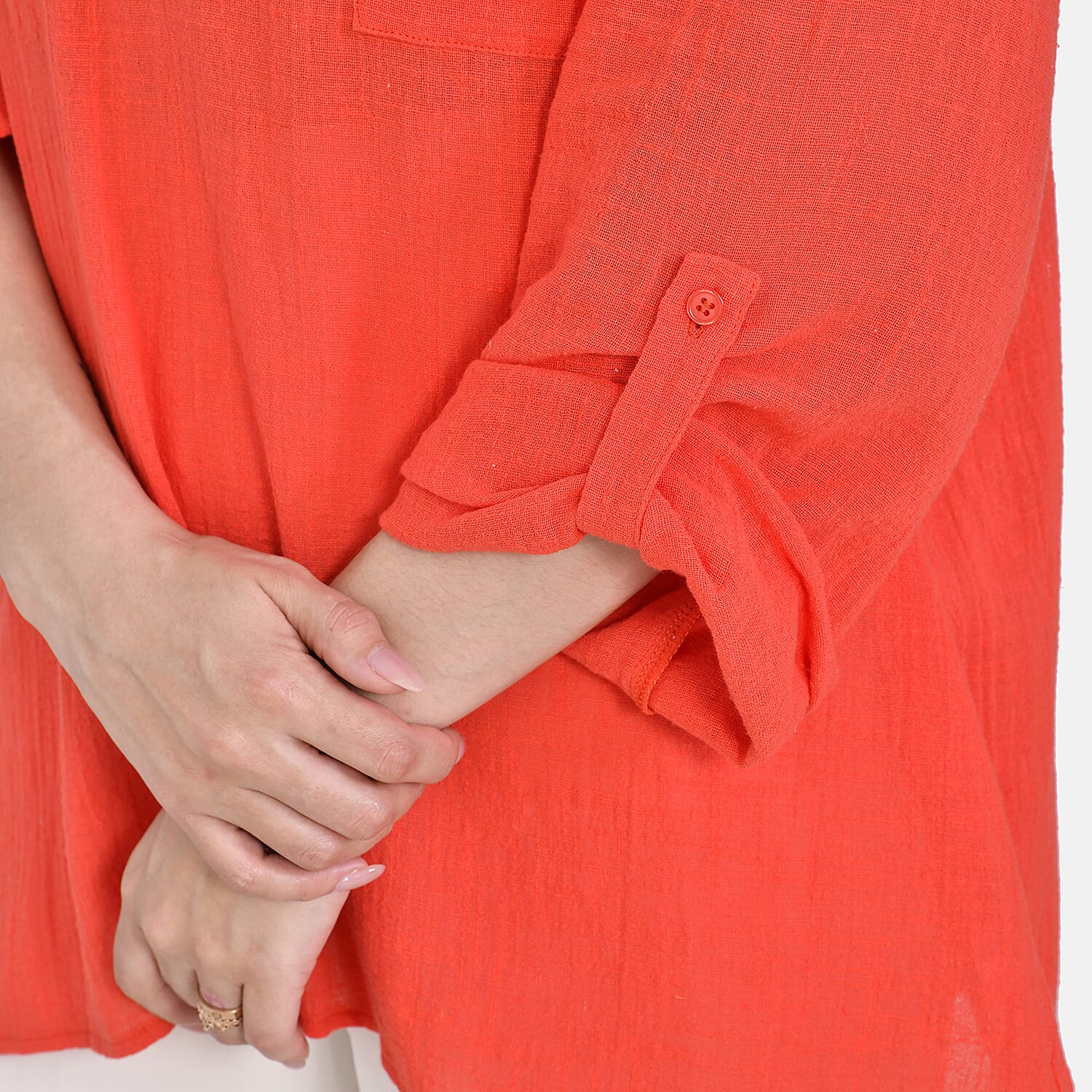 La Marey Cotton Blend 3-4 Sleeves Blouse - Orange