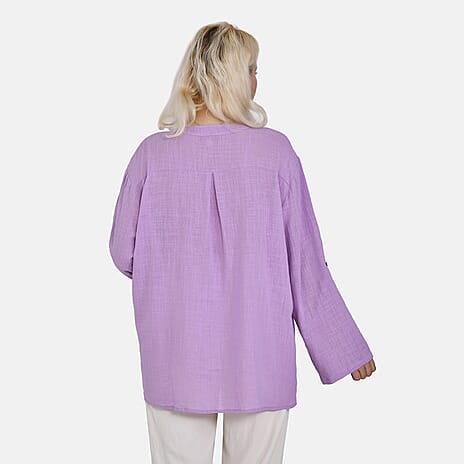 La Marey Cotton Blend 3-4 Sleeve Blouse (Size M) - Purple