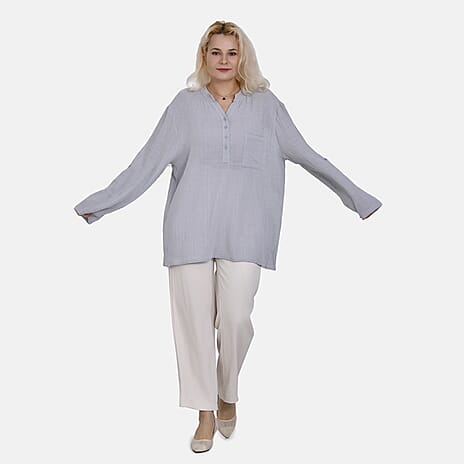 La Marey Cotton Blend 3-4 Sleeve Blouse (Size S) - Grey