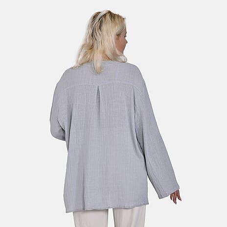 La Marey Cotton Blend 3-4 Sleeve Blouse (Size S) - Grey