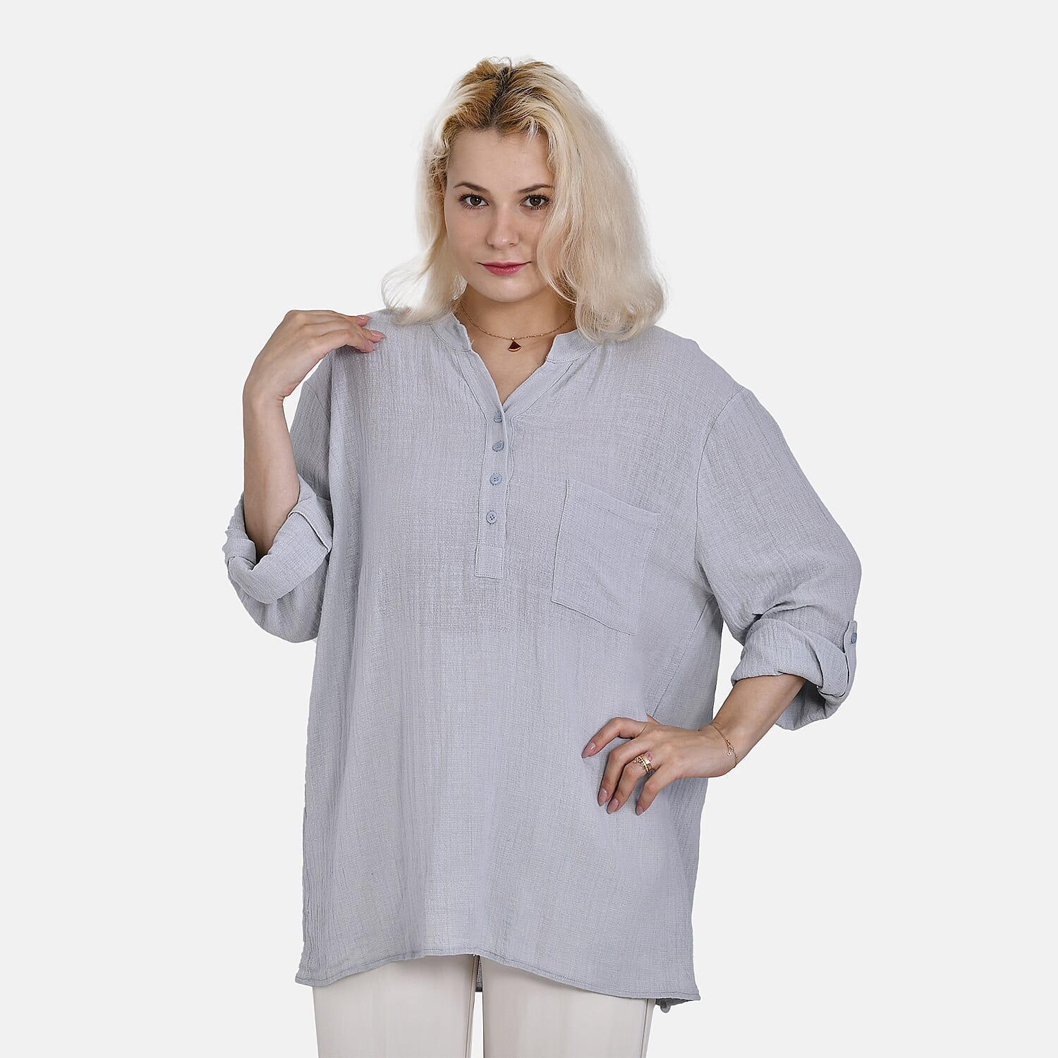 La Marey Cotton Blend 3-4 Sleeves Blouse - Orange