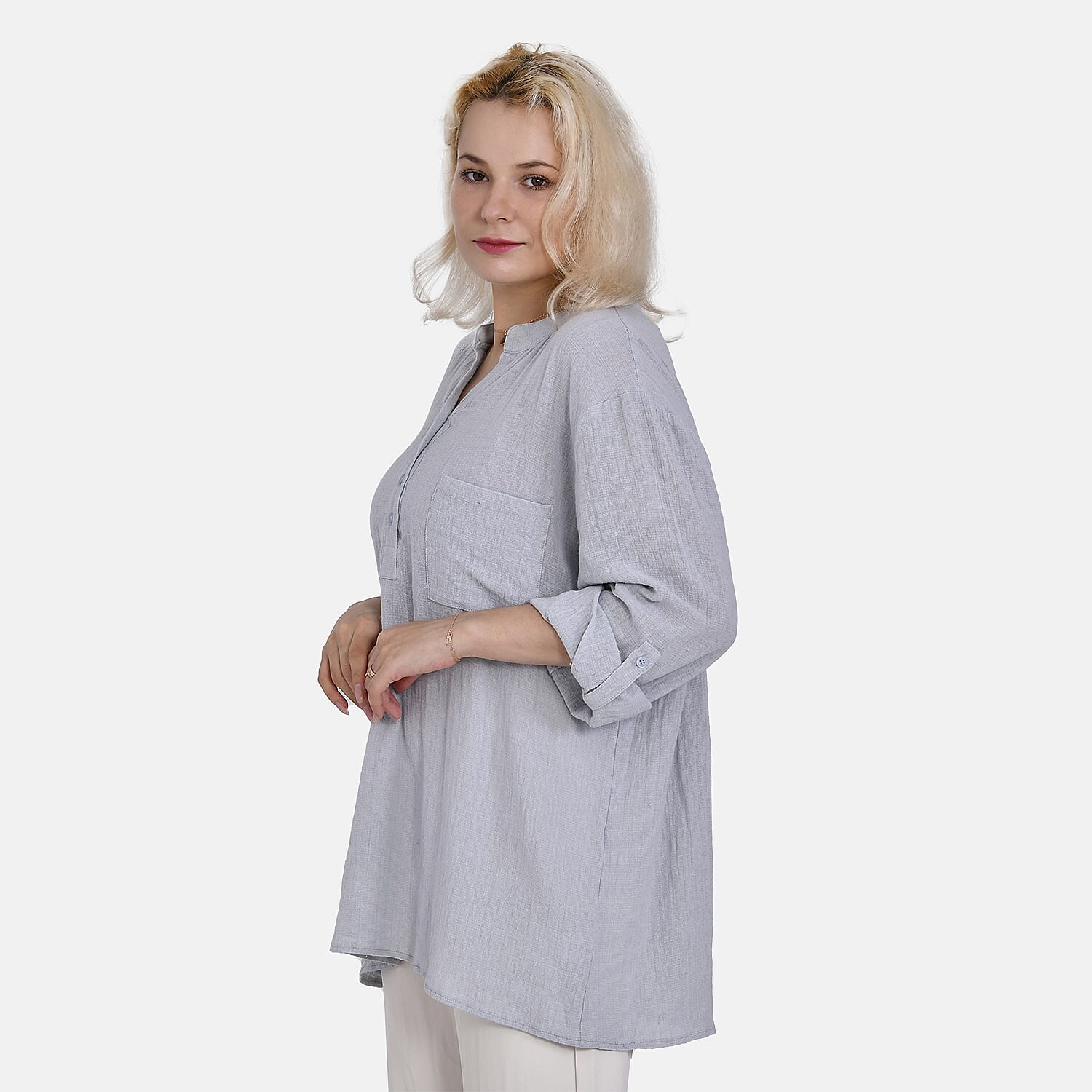 La Marey Cotton Blend 3-4 Sleeves Blouse - Orange