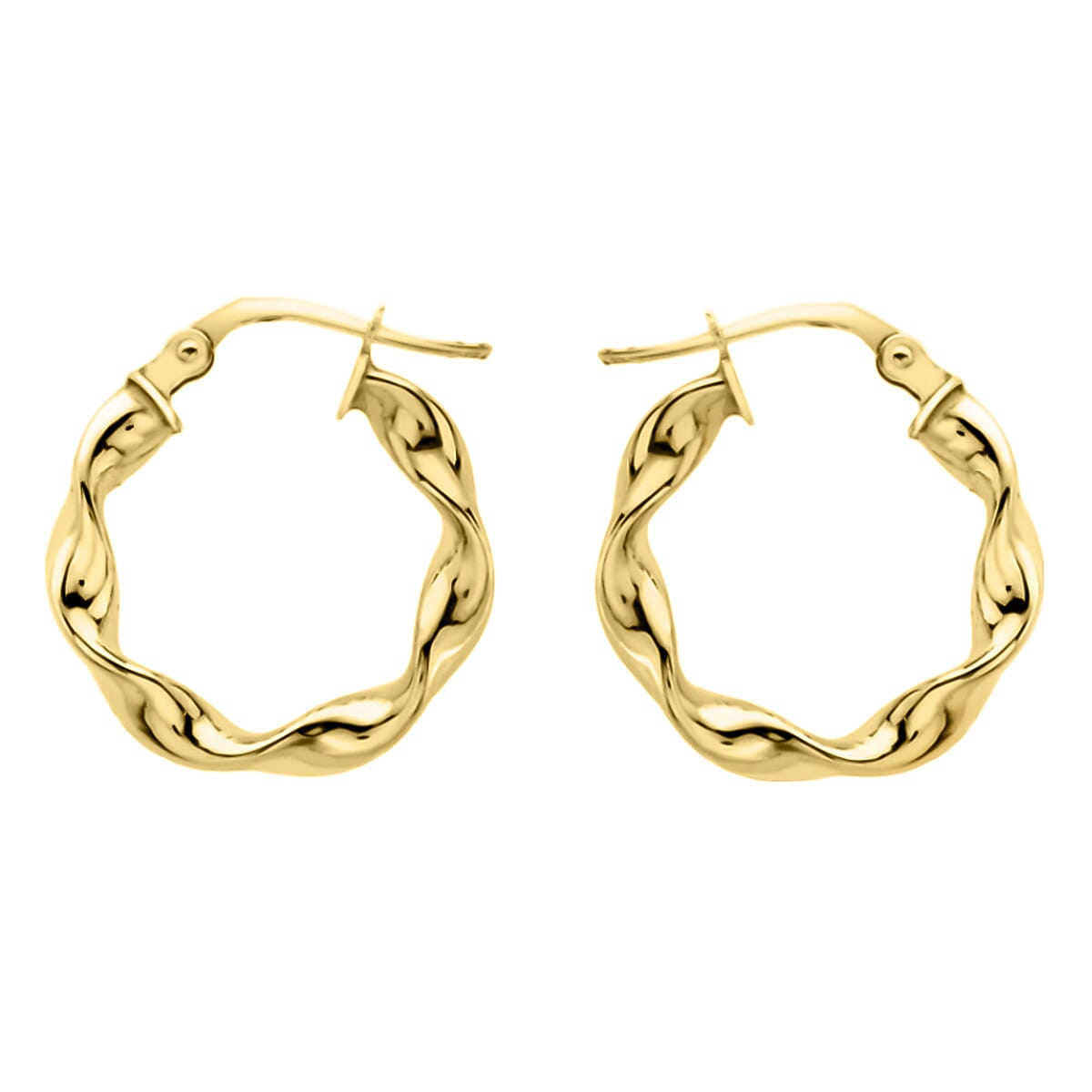 Italian Closeout - 9K Yellow Gold Twist Tube Round Hoop Creole Earrings
