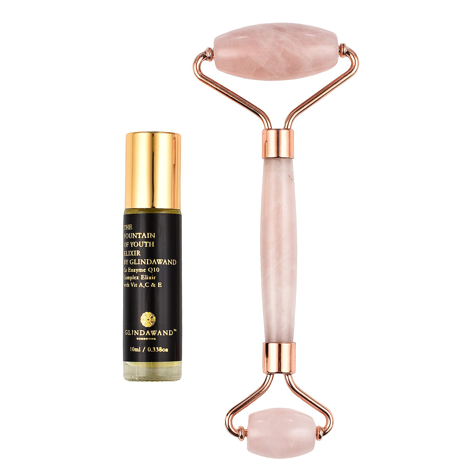 GlindaWand Rose Quartz Roller PLUS Limited Edition Rose Quartz Fountain of Youth Elixir 10ml