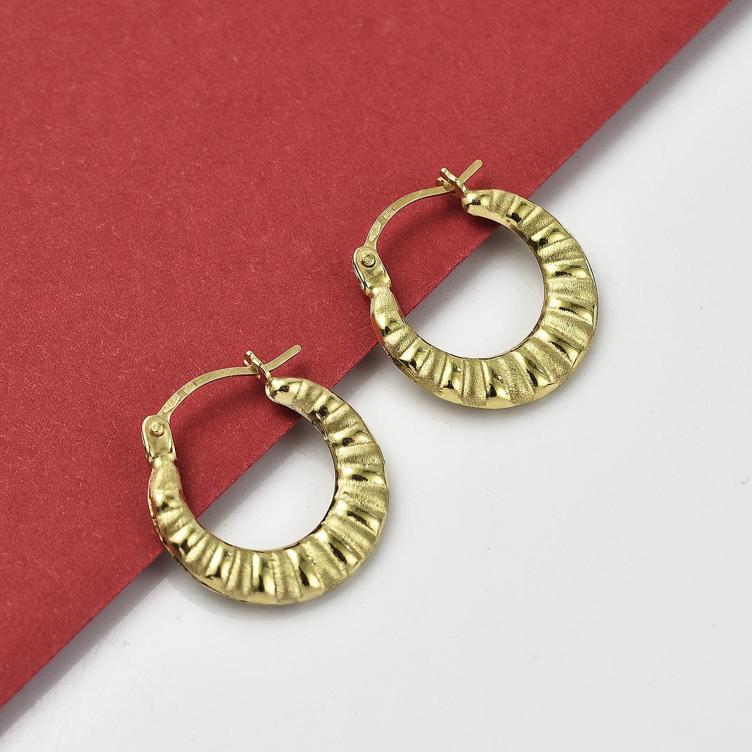 Close Out Deal- 9K Yellow Gold Broad Textured Hoop Earrings