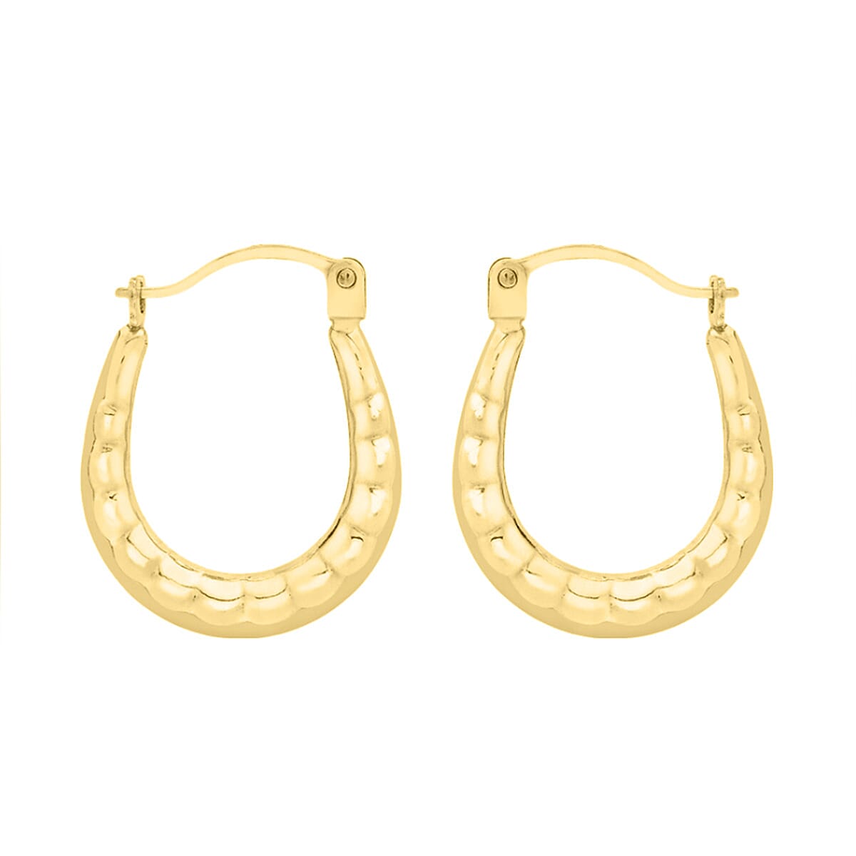 9K Yellow Gold Textured Creole Hoop Earrings